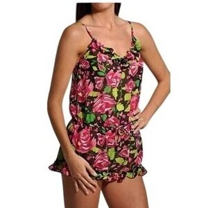Betsey Johnson Romper Women S Electric Circus Roses Chiffon Ruffle Intimates NWT